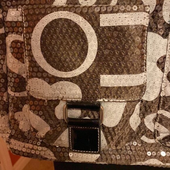 Tous Sequinned Purse Tote Brown Tan Turquoise Large Women’s Bag Pockets - Picture 3 of 9